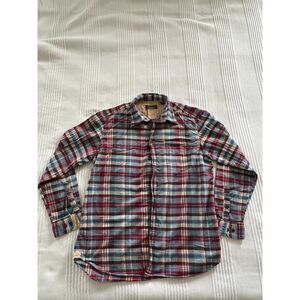 Men's J.L. Powell Burgundy and Blue Plaid Flannel Shirt - Large